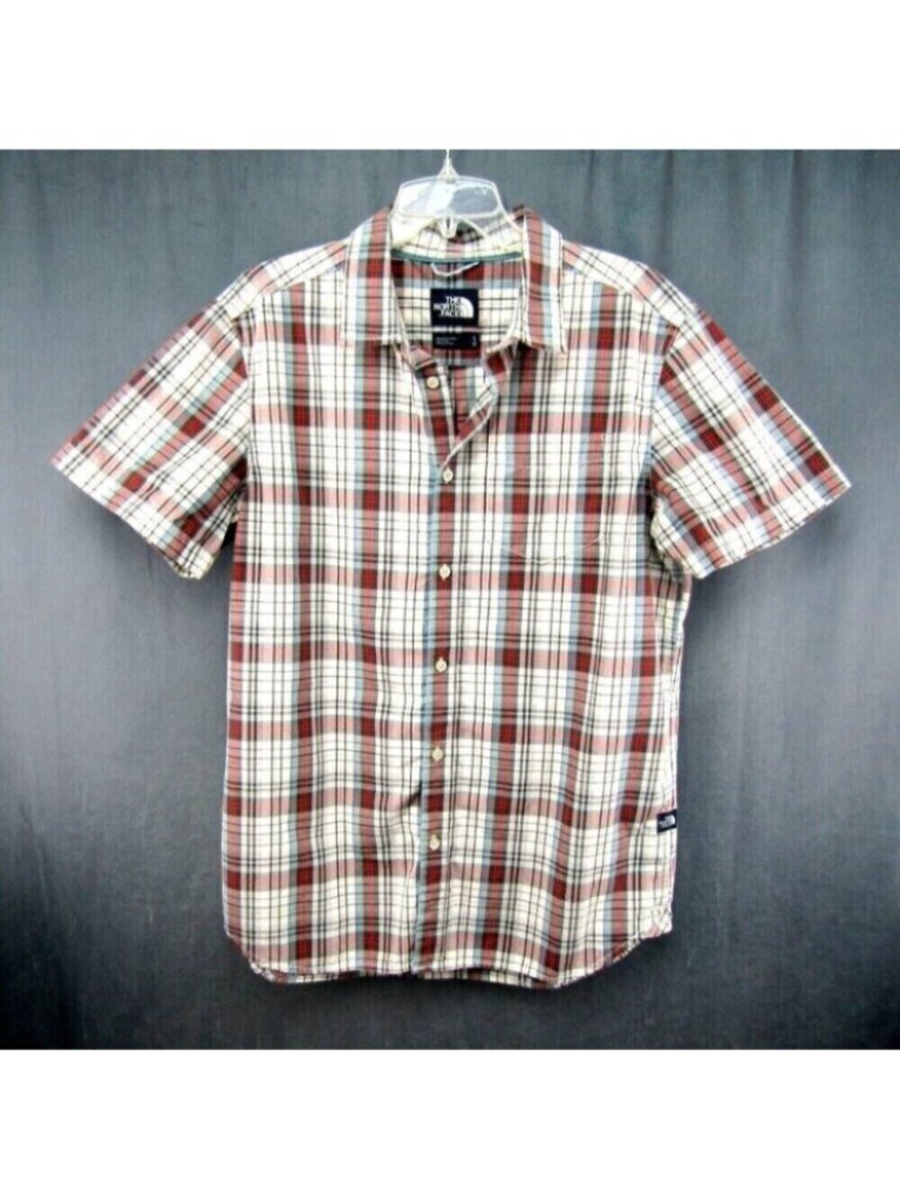 The North Face Red Blue Plaid Short Sleeve Button Up Shirt Mens Size L